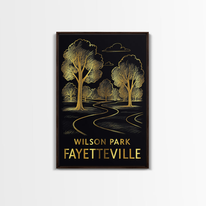 Fayetteville Travel Poster, Framed Canvas Print, Gold Sketch Wall Art, Fayetteville City Art, Fine Art Print, Vintage Travel Art