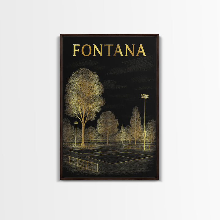 Fontana California Travel Poster, Canvas Print, Elegant Gold City Art, Fontana Poster Print, Wanderlust Decor, City Travel Prints, Design 1