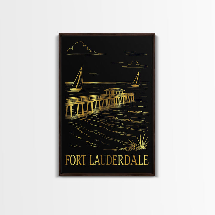 Fort Lauderdale Travel Poster, Framed Canvas Print, Dark Background Poster Art, Fort Lauderdale Wall Art, Vintage City Art, Travel Print