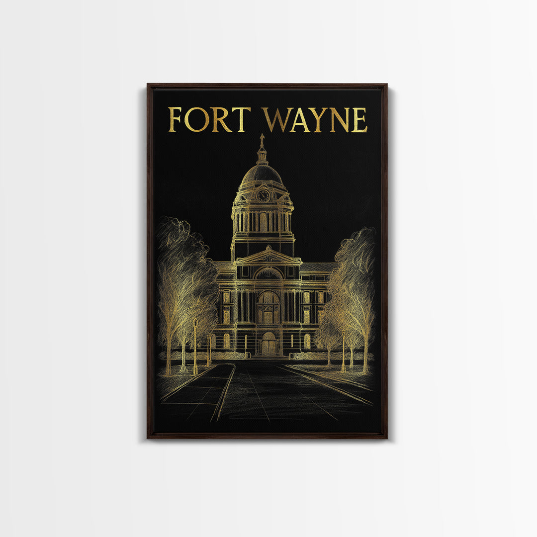 Fort Wayne Indiana Travel Poster, Canvas Print, Elegant Gold City Art, Fort Wayne Poster Print, Wanderlust Decor, Fine Art Print, Wall Decor