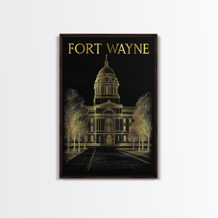 Fort Wayne Indiana Travel Poster, Canvas Print, Elegant Gold City Art, Fort Wayne Poster Print, Wanderlust Decor, Fine Art Print, Wall Decor