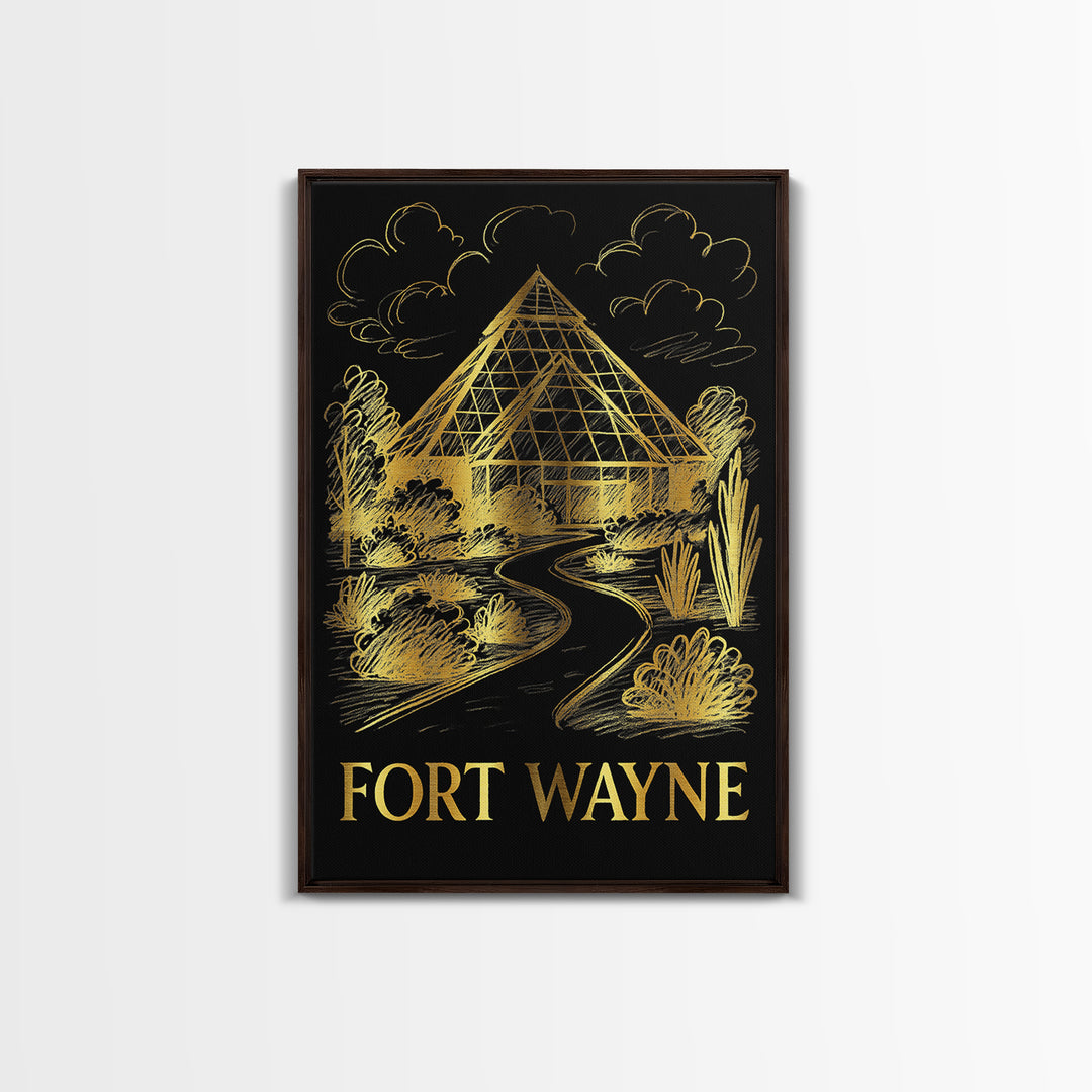 Fort Wayne Travel Poster, Framed Canvas Print, Dark Background Poster Art, Fort Wayne Poster Print, Vintage Travel Art, Retro Travel Print