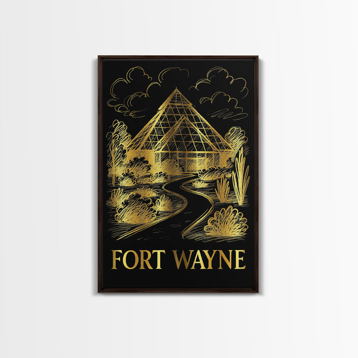 Fort Wayne Travel Poster, Framed Canvas Print, Dark Background Poster Art, Fort Wayne Poster Print, Vintage Travel Art, Retro Travel Print