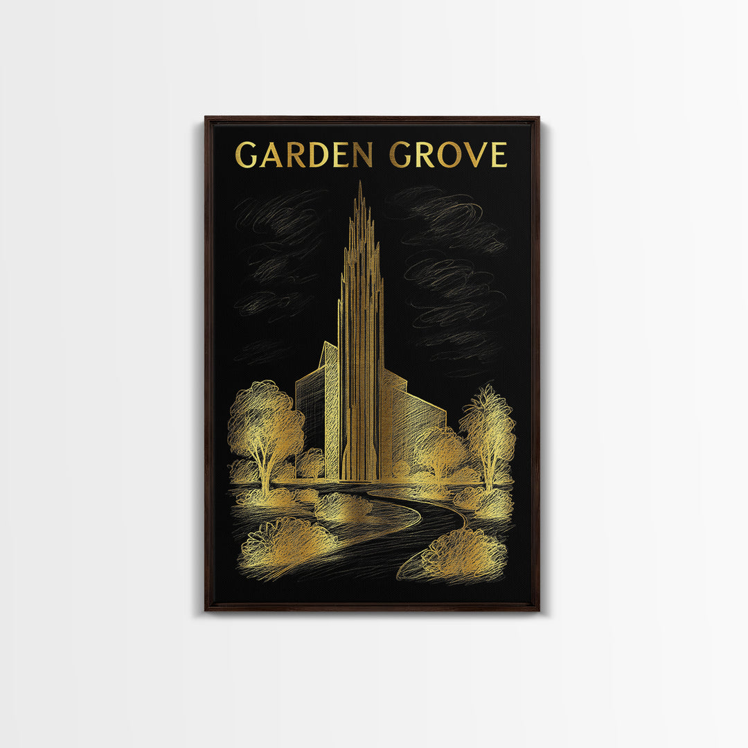Garden Grove California Travel Poster, Canvas Print, Black And Gold Line Art, Garden Grove Art Print, Travel Art Print, City Travel Prints