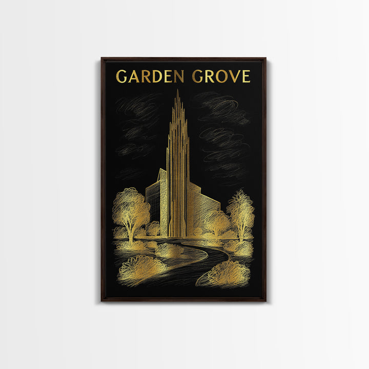 Garden Grove California Travel Poster, Canvas Print, Black And Gold Line Art, Garden Grove Art Print, Travel Art Print, City Travel Prints