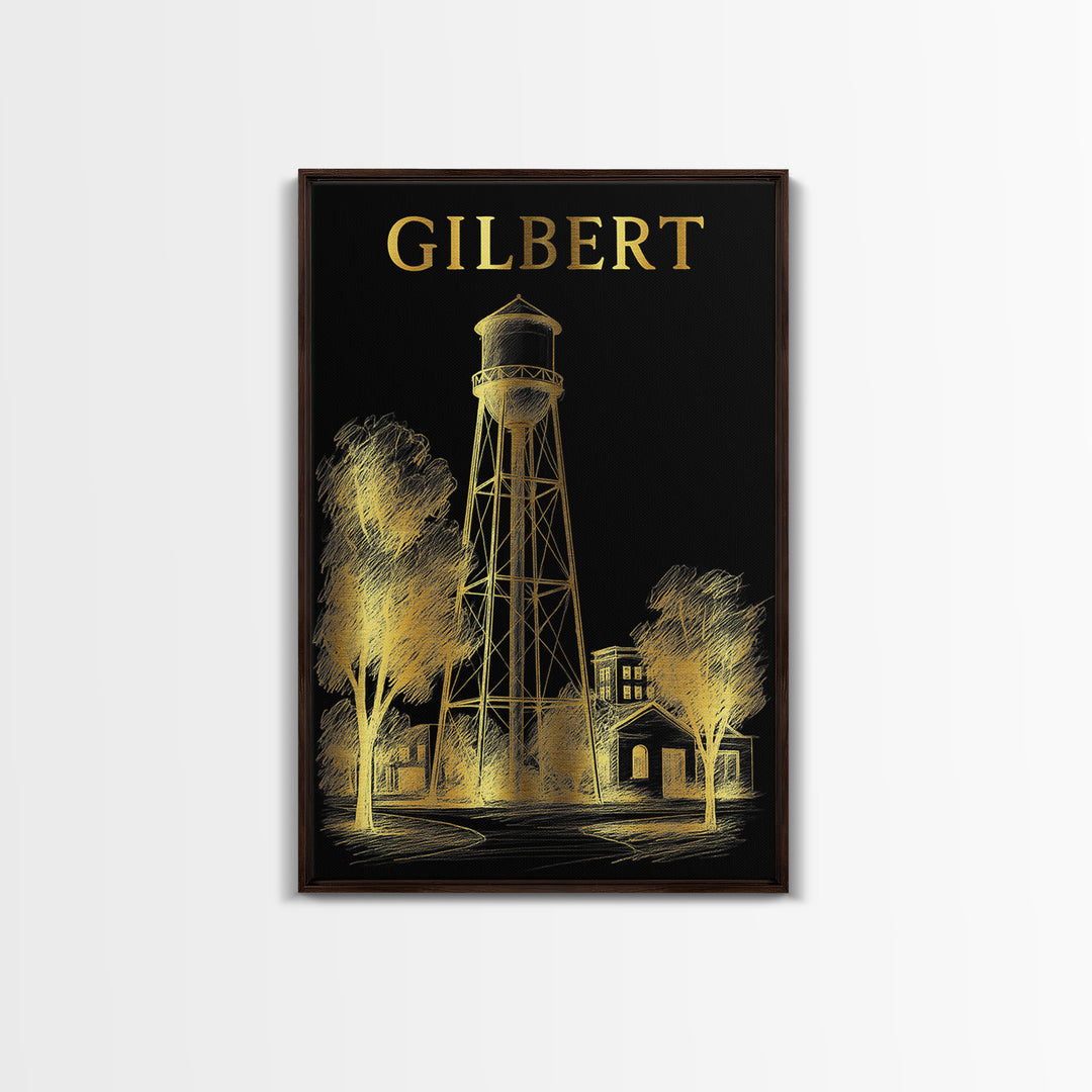 Gilbert Arizona Travel Poster, Canvas Print, Dark Background Poster Art, Gilbert Wall Art, Wall Decor, Travel Art Print, Travel Poster Set