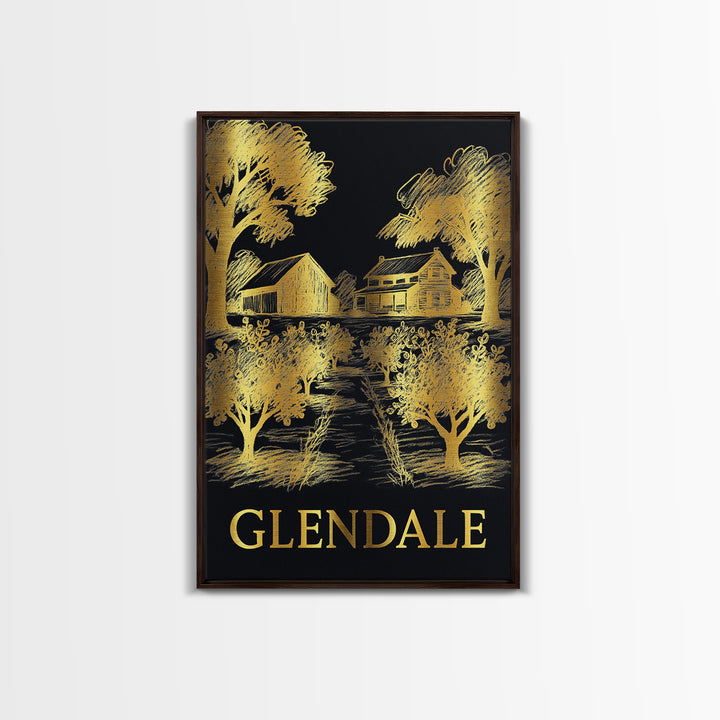 Glendale Travel Poster, Canvas Print, Dark Background Poster Art, Glendale City Art, Wanderlust Decor, City Art Print, Modern Wall Decor