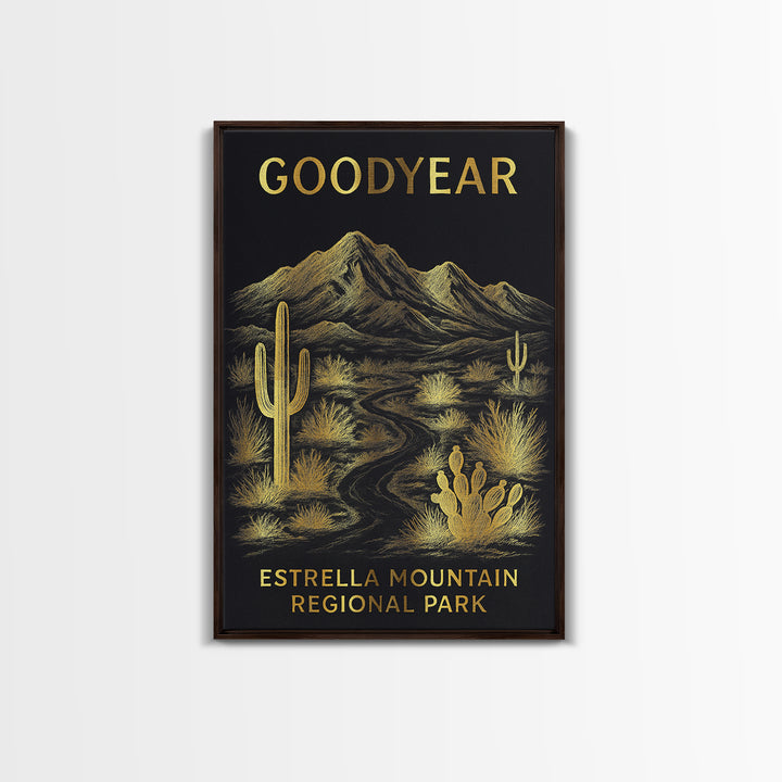 Goodyear Arizona Travel Poster, Canvas Print, Dark Background Poster Art, Goodyear Poster Print, Vintage Travel Print, Mid Century Wall Art