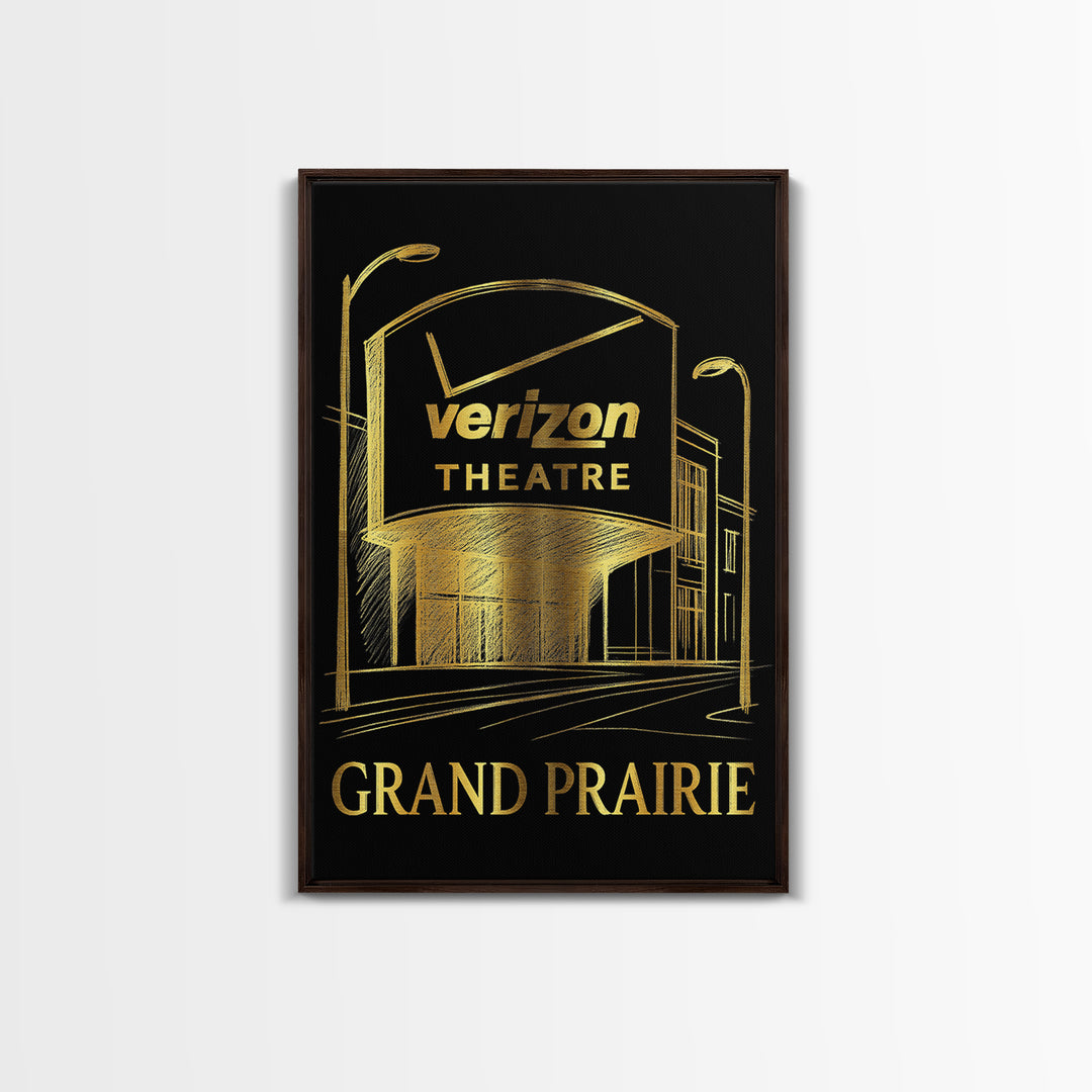 Grand Prairie Travel Poster, Canvas Print, Black And Gold Line Art, Grand Prairie Poster Print, Watercolor Urban Skyline, Travel Print