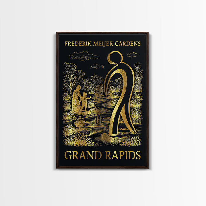 Grand Rapids Travel Poster, Canvas Print, Dark Background Poster Art, Grand Rapids Poster Print, City Illustration, Travel Wall Art