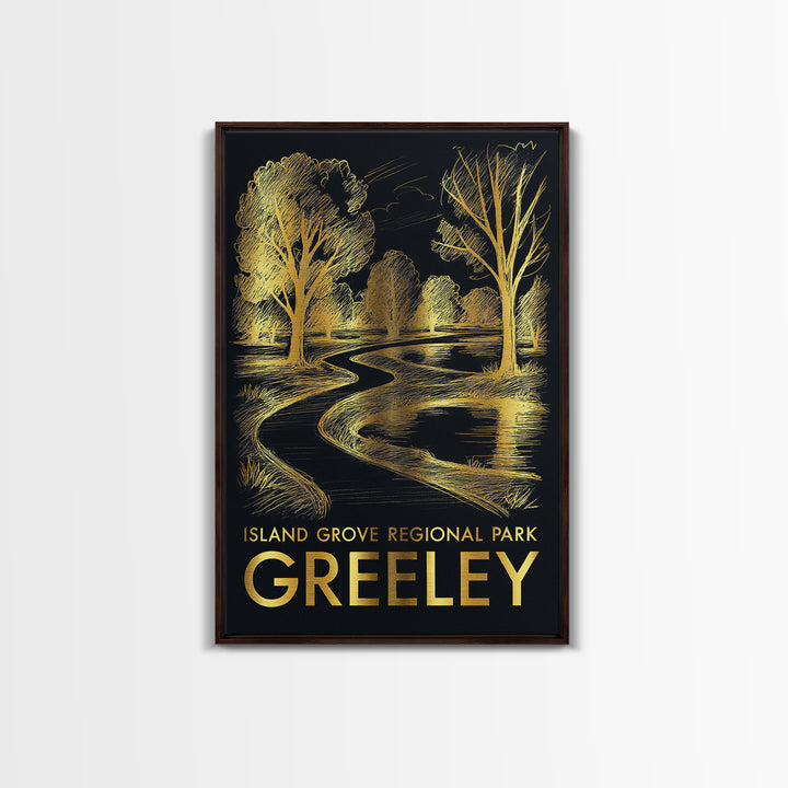 Greeley Travel Poster, Framed Canvas Print, Elegant Gold City Art, Greeley Travel Art, Travel Poster Art, Travel Art Print, Wall Art
