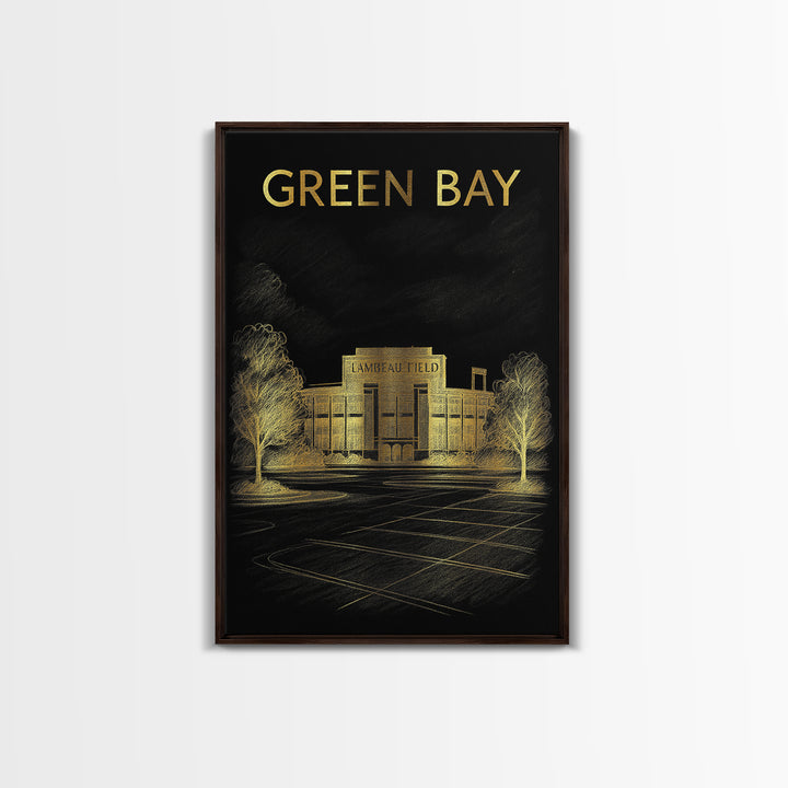 Green Bay Wisconsin Travel Poster, Canvas Print, Dark Background Poster Art, Green Bay City Art, Travel Art Print, Vintage Travel Print
