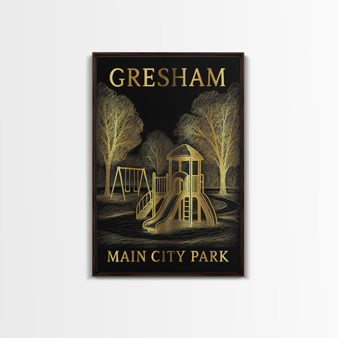 Gresham Oregon Travel Poster, Canvas Print, Dark Background Poster Art, Gresham City Art, Vintage Travel Print, Wall Art, Wall Art