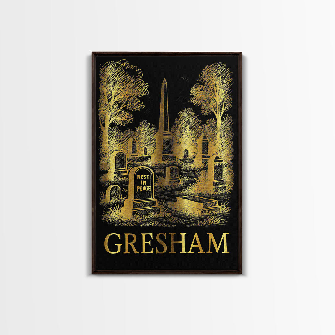 Gresham Travel Poster, Canvas Print, Dark Background Poster Art, Gresham Art Print, Vintage Travel Print, Living Room Wall Art