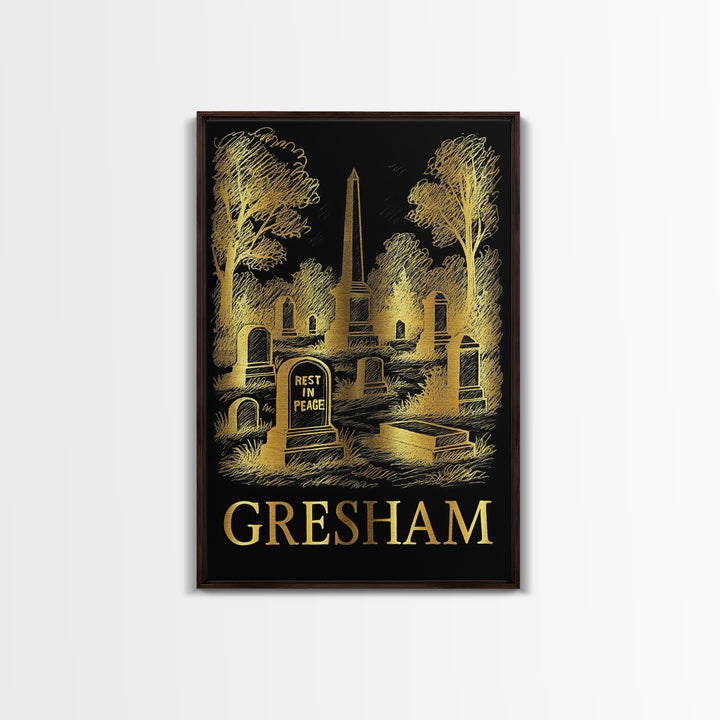 Gresham Travel Poster, Canvas Print, Dark Background Poster Art, Gresham Art Print, Vintage Travel Print, Living Room Wall Art