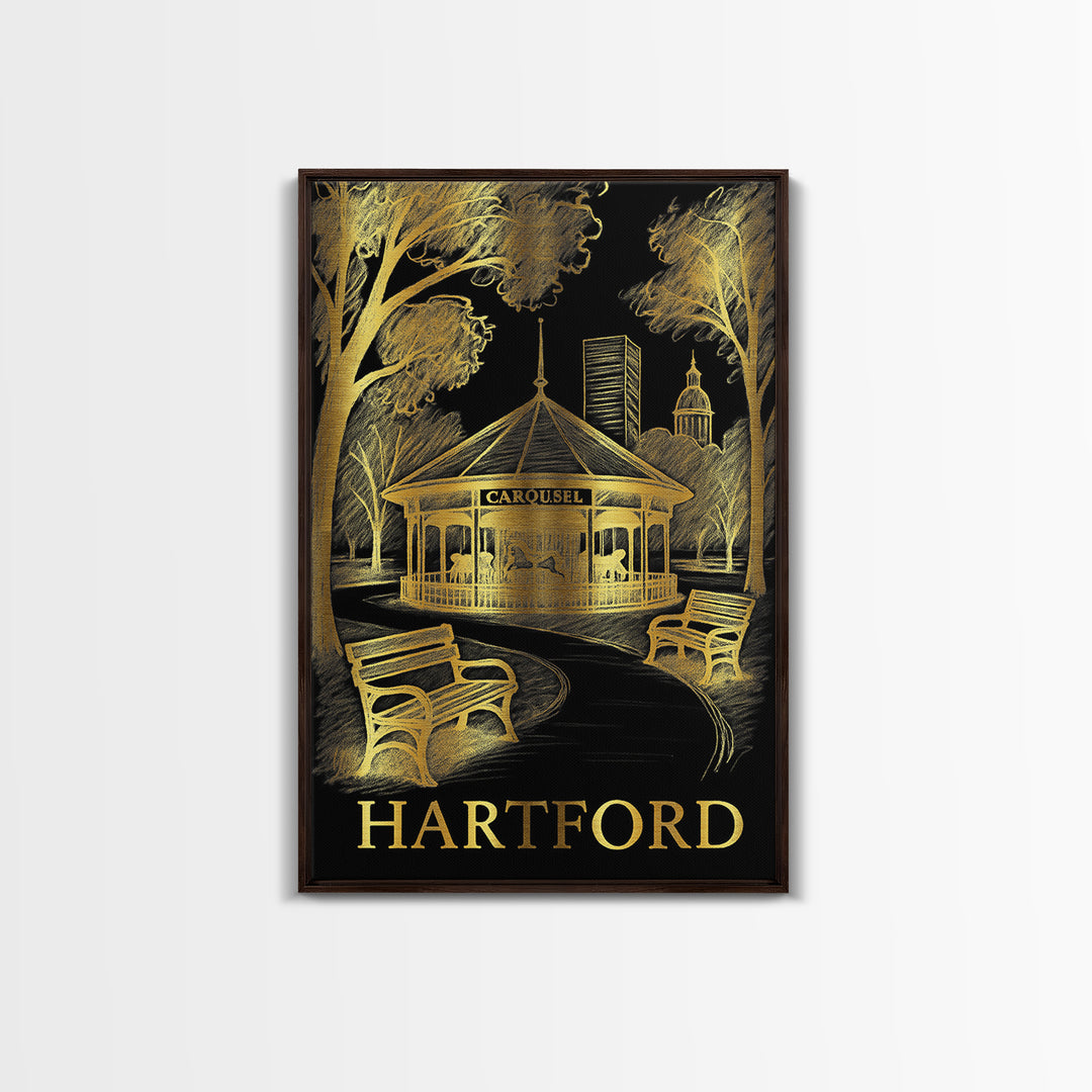 Hartford Travel Poster, Canvas Print, Elegant Gold City Art, Hartford Wall Art, Vintage Travel Print, Vintage Travel Art, Vintage City Art