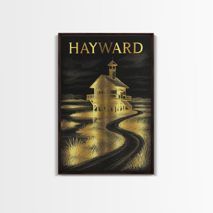 Hayward California Travel Poster, Canvas Print, Elegant Gold City Art, Hayward Art Print, Gift For Travelers, Travel Wall Art, Landscape Art