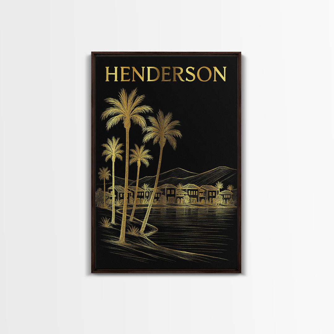 Henderson Nevada Travel Poster, Canvas Print, Black And Gold Line Art, Henderson Travel Art, Travel Wall Art, Wall Decor, City Art Print
