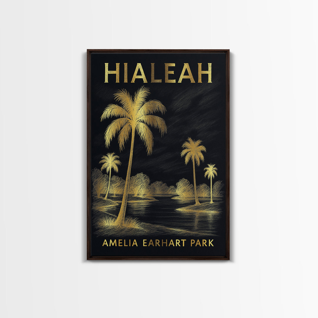 Hialeah Florida Travel Poster, Framed Canvas Print, Dark Background Poster Art, Hialeah Travel Art, Travel Poster Art, Travel Poster Set