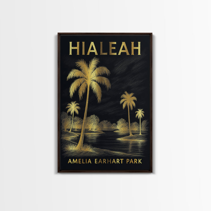 Hialeah Florida Travel Poster, Framed Canvas Print, Dark Background Poster Art, Hialeah Travel Art, Travel Poster Art, Travel Poster Set