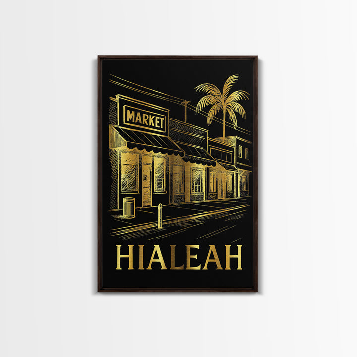 Hialeah Travel Poster, Framed Canvas Print, Elegant Gold City Art, Hialeah Poster Print, Travel Poster Set, Gift For Travelers