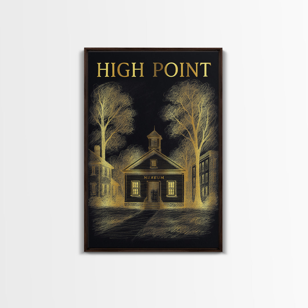 High Point Travel Poster, Canvas Print, Elegant Gold City Art, High Point Art Print, Home Office Decor, Watercolor Skyline, Wall Art
