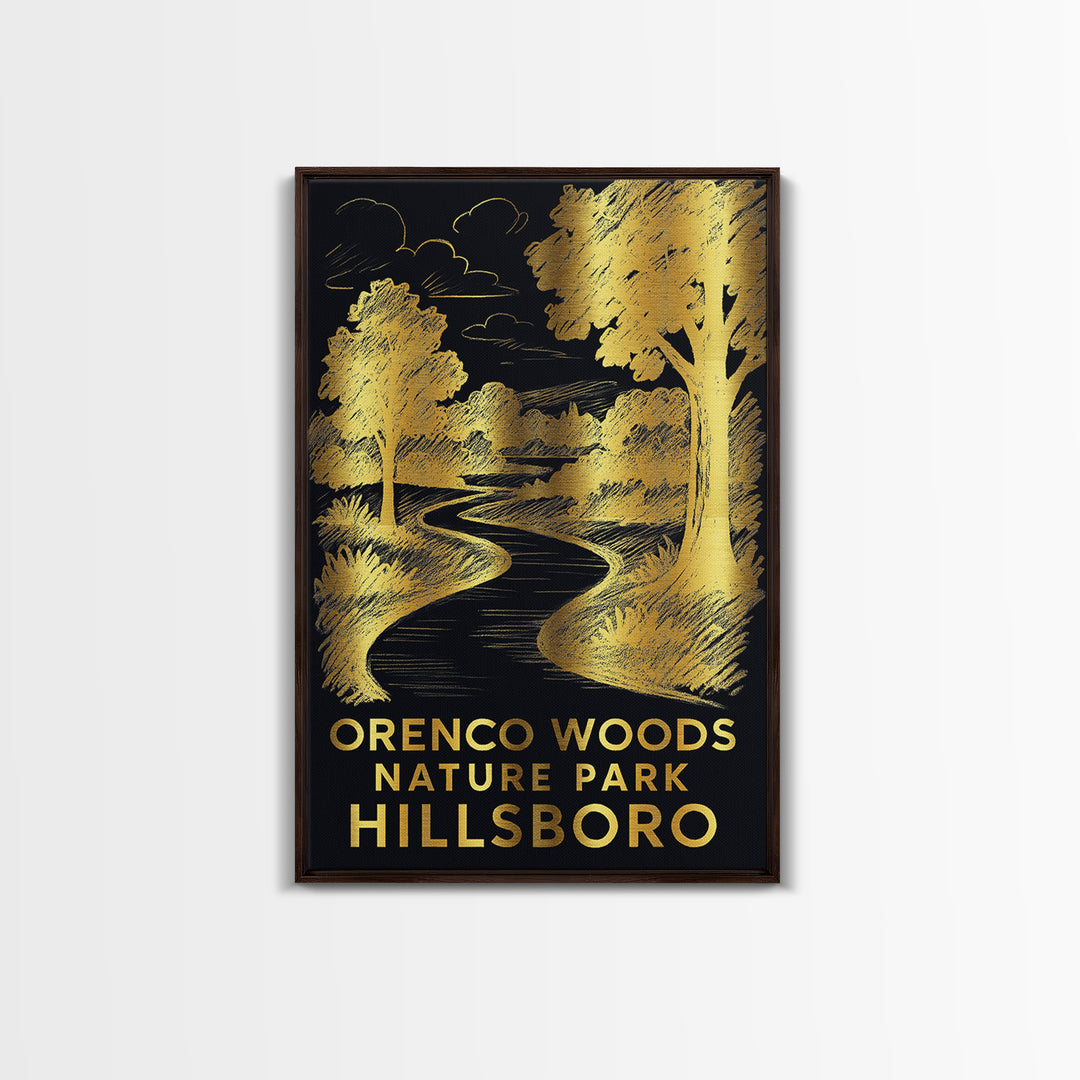 Hillsboro Travel Poster, Framed Canvas Print, Elegant Gold City Art, Hillsboro Poster Print, Travel Art Print, Watercolor City Skyline