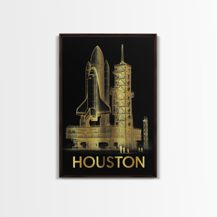 Houston Texas Travel Poster, Canvas Print, Gold Sketch Wall Art, Houston Art Print, Travel Wall Art, Retro Travel Print, Travel Print