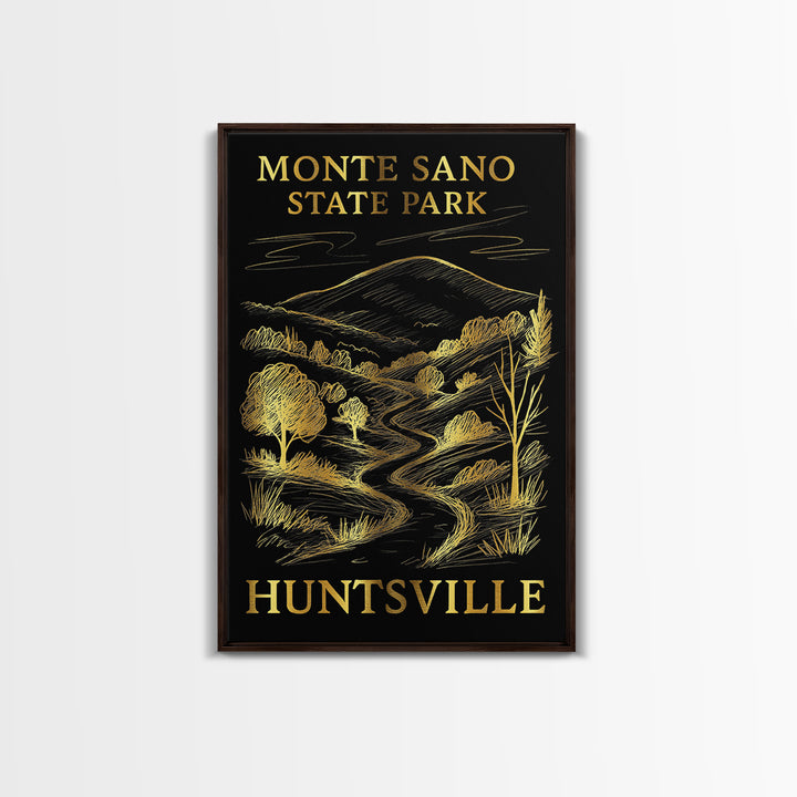Huntsville Travel Poster, Framed Canvas Print, Elegant Gold City Art, Huntsville Art Print, Vintage City Poster, Fine Art Print