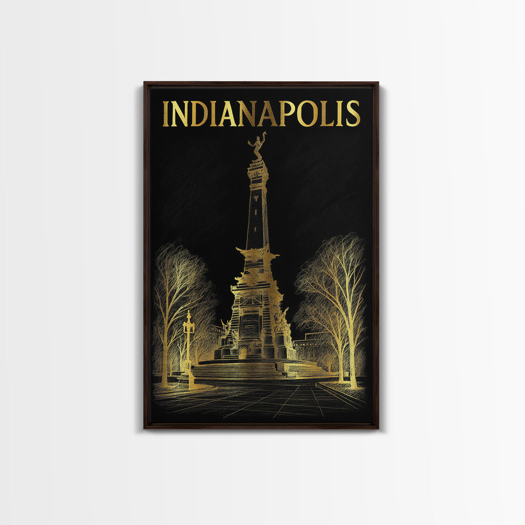 Indianapolis Indiana Travel Poster, Canvas Print, Gold Sketch Wall Art, Indianapolis Poster Print, Wall Decor, City Art Print, Poster Art