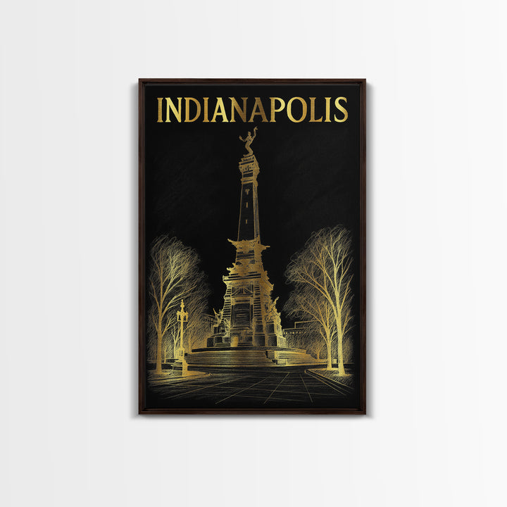 Indianapolis Indiana Travel Poster, Canvas Print, Gold Sketch Wall Art, Indianapolis Poster Print, Wall Decor, City Art Print, Poster Art