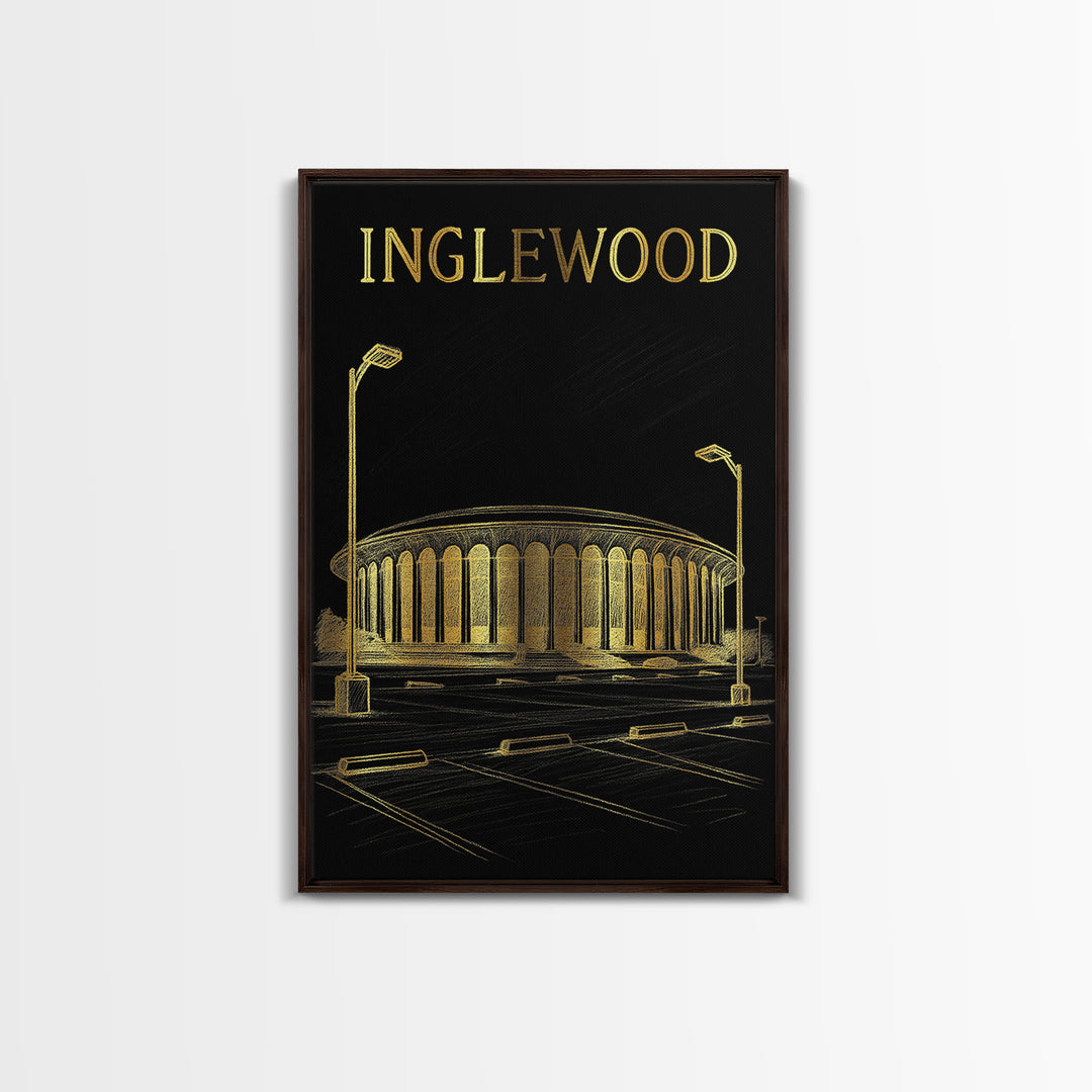 Inglewood California Travel Poster, Canvas Print, Elegant Gold City Art, Inglewood City Art, Retro Travel Print, Fine Art Print, Wall Art