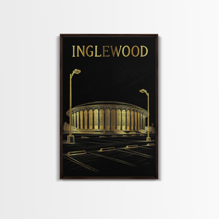 Inglewood California Travel Poster, Canvas Print, Elegant Gold City Art, Inglewood City Art, Retro Travel Print, Fine Art Print, Wall Art