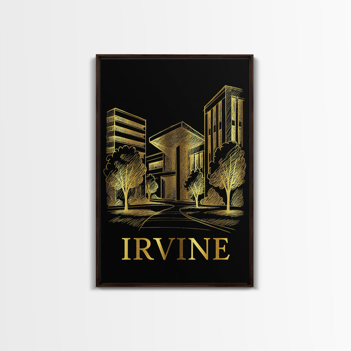 Irvine Travel Poster, Framed Canvas Print, Elegant Gold City Art, Irvine Art Print, Travel Art Print, Vintage Travel Print, Fine Art Print