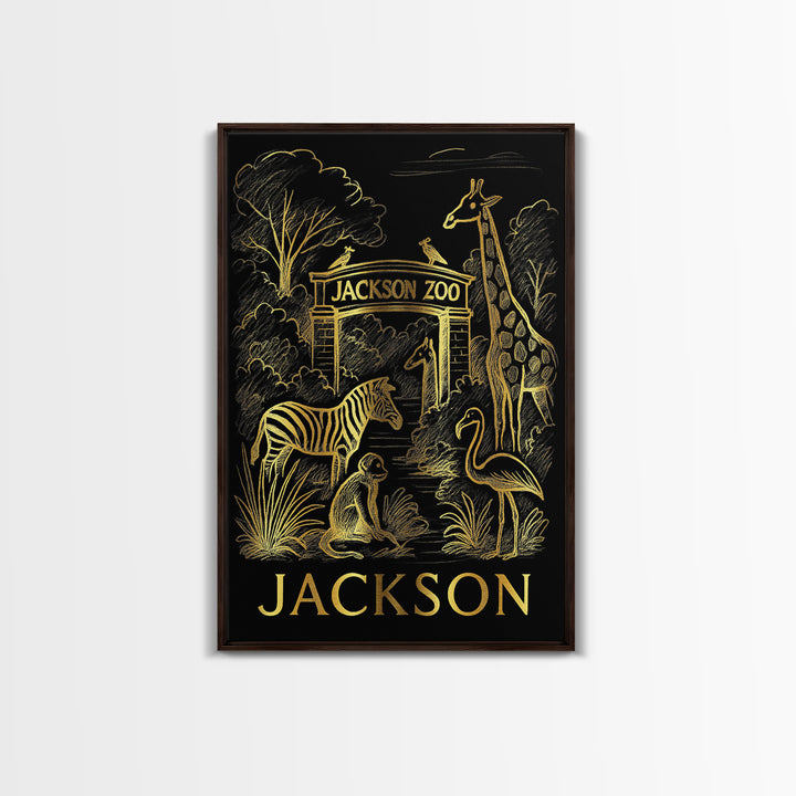 Jackson Travel Poster, Canvas Print, Elegant Gold City Art, Jackson Poster Print, City Art Print, Mid Century Wall Art, Home Office Decor