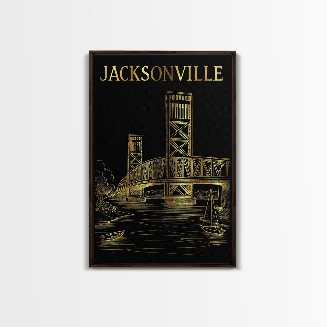 Jacksonville Florida Travel Poster, Canvas Print, Dark Background Poster Art, Jacksonville Wall Art, Retro Travel Print, Travel Poster Art