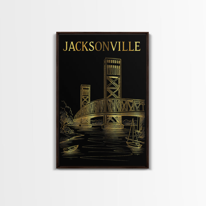 Jacksonville Florida Travel Poster, Canvas Print, Dark Background Poster Art, Jacksonville Wall Art, Retro Travel Print, Travel Poster Art