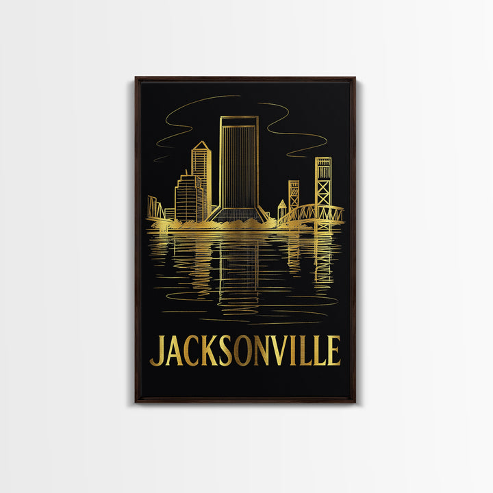 Jacksonville Travel Poster, Canvas Print, Elegant Gold City Art, Jacksonville Wall Art, Gift For Travelers, Wanderlust Decor, Wall Art
