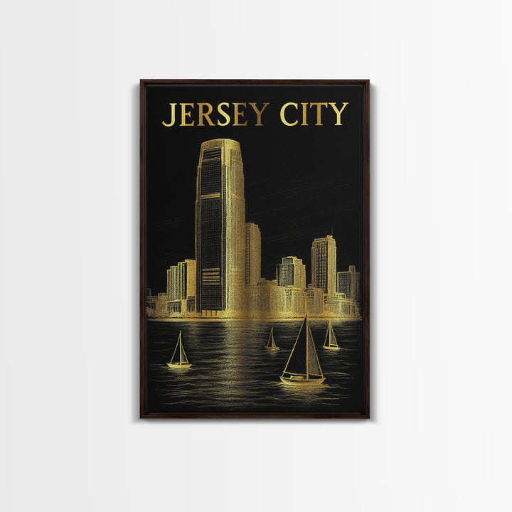 Jersey City New Jersey Travel Poster, Canvas Print, Dark Background Poster Art, Jersey City Travel Art, Fine Art Print, City Travel Prints