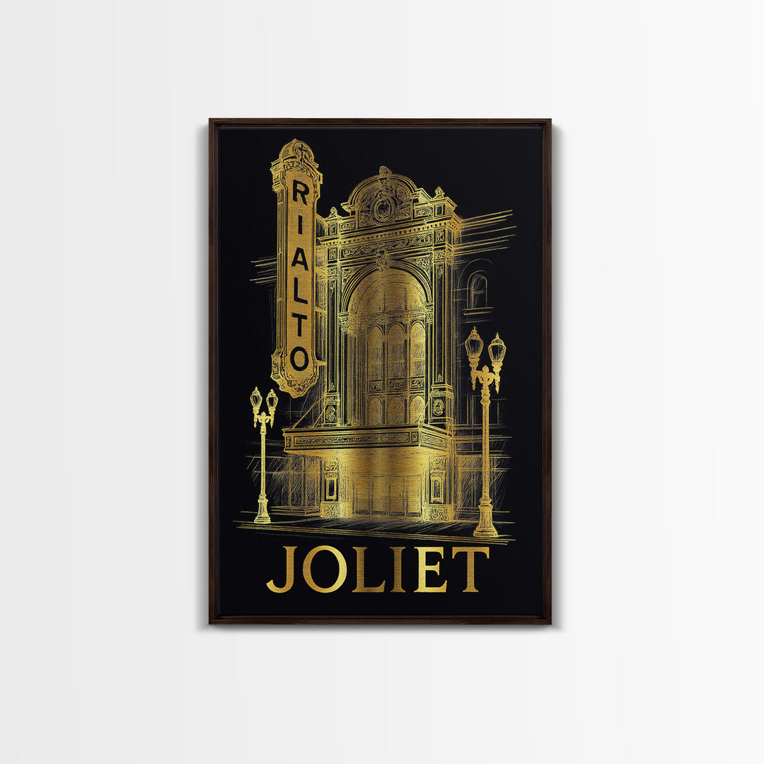 Joliet Travel Poster, Framed Canvas Print, Dark Background Poster Art, Joliet Poster Print, Vintage City Poster, Vintage Travel Art