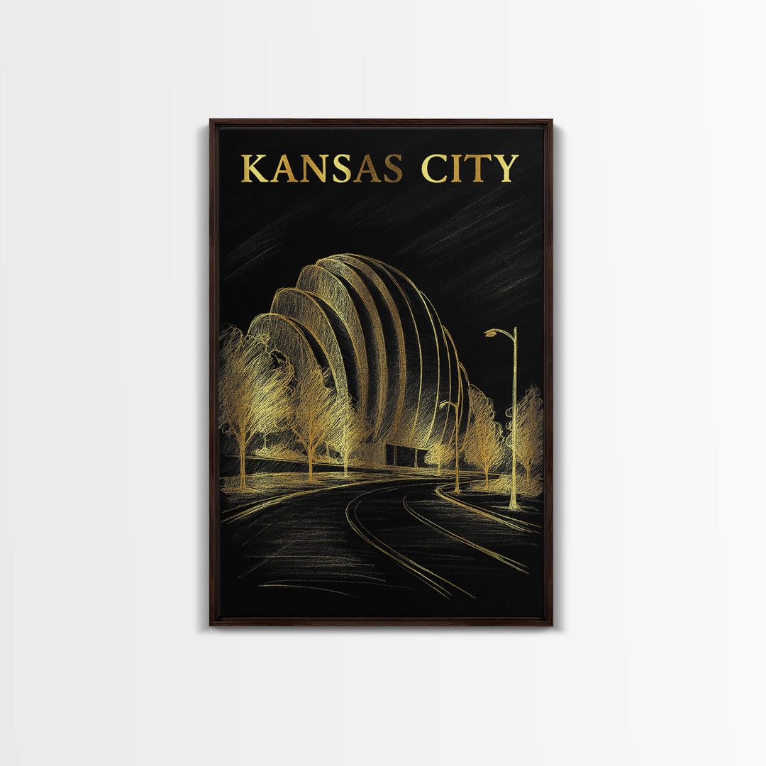 Kansas City Travel Poster, Framed Canvas Print, Dark Background Poster Art, Kansas City Wall Art, Retro Travel Print, Vintage City Art