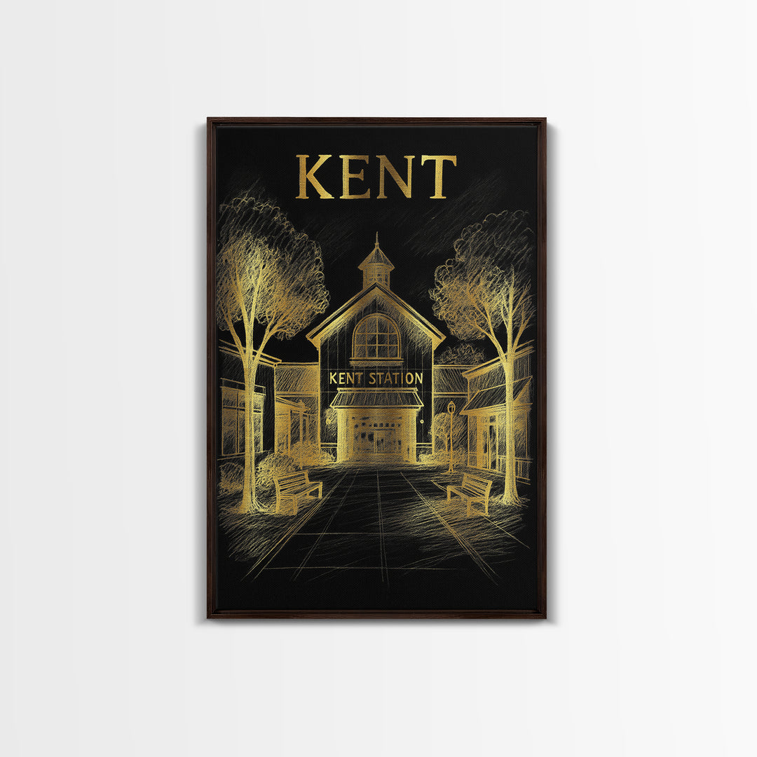 Kent Washington Travel Poster, Canvas Print, Black And Gold Line Art, Kent Travel Art, Wall Decor, Retro Travel Print, Travel Art Print