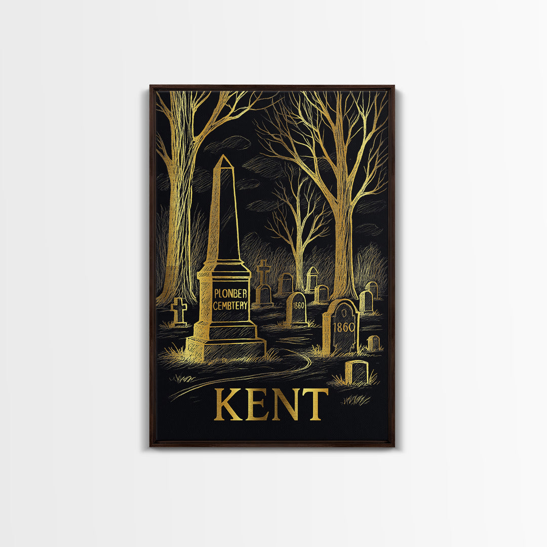 Kent Travel Poster, Framed Canvas Print, Elegant Gold City Art, Kent City Art, Travel Poster Art, Vintage Travel Art, City Illustration