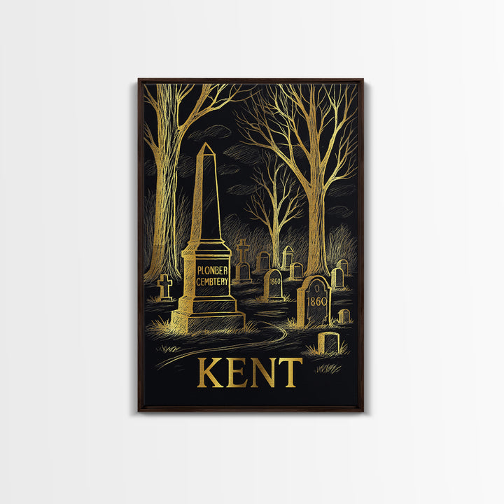 Kent Travel Poster, Framed Canvas Print, Elegant Gold City Art, Kent City Art, Travel Poster Art, Vintage Travel Art, City Illustration