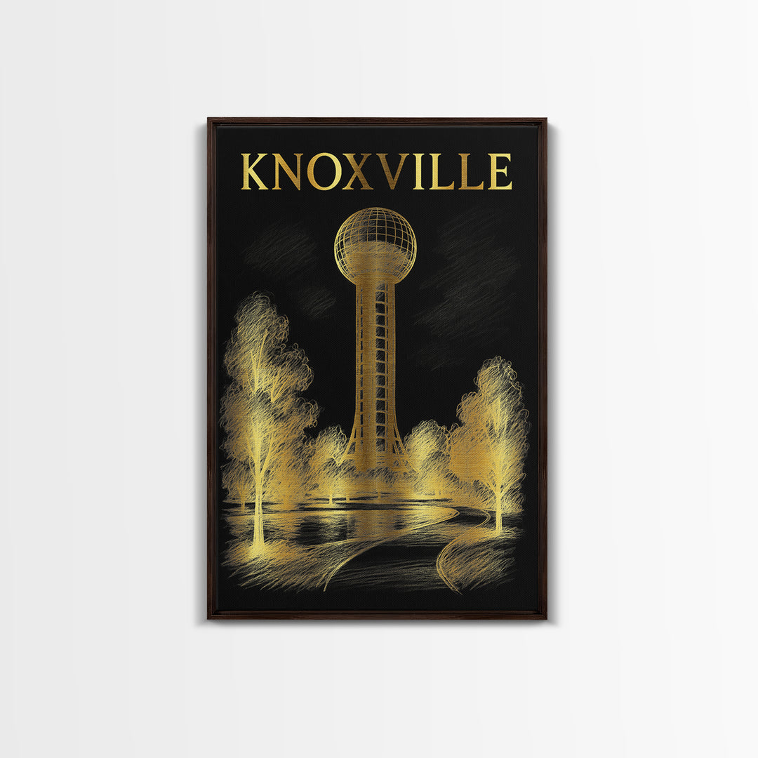 Knoxville Tennessee Travel Poster, Canvas Print, Elegant Gold City Art, Knoxville Poster Print, Travel Art Print, Travel Print, Wall Art