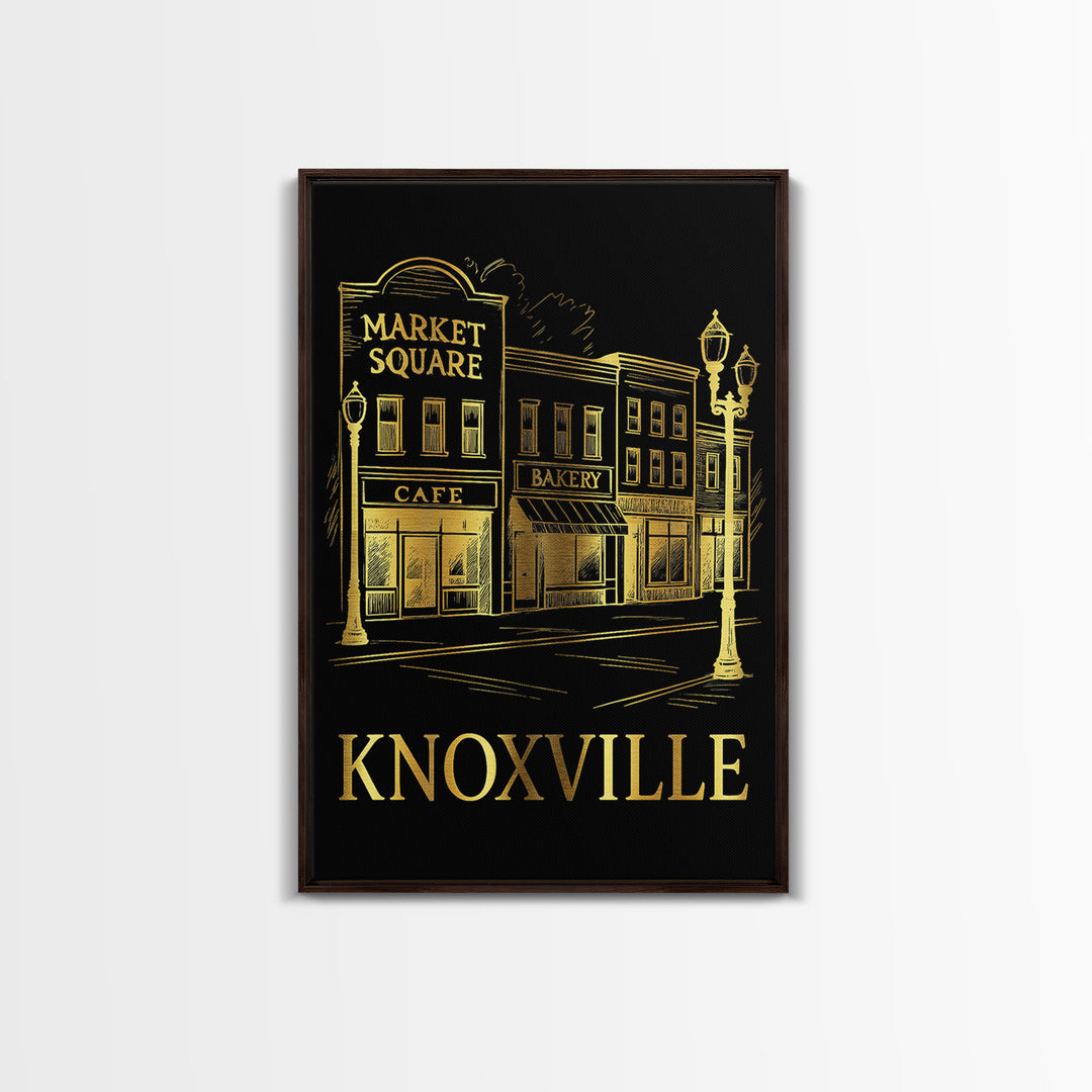 Knoxville Travel Poster, Canvas Print, Dark Background Poster Art, Knoxville Poster Print, Modern Wall Decor, Watercolor Downtown Skyline