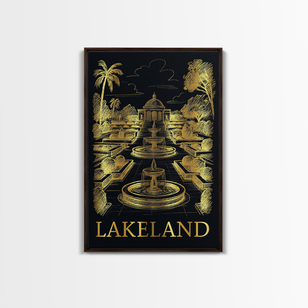 Lakeland Travel Poster, Canvas Print, Elegant Gold City Art, Lakeland Wall Art, Travel Art Print, City Art Print, Eclectic Wall Decor