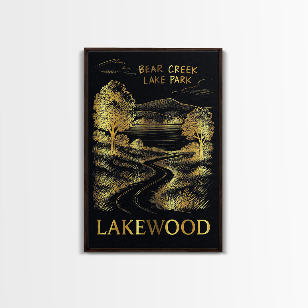 Lakewood Travel Poster, Framed Canvas Print, Elegant Gold City Art, Lakewood City Art, Travel Poster Set, Eclectic Wall Decor, Wall Art