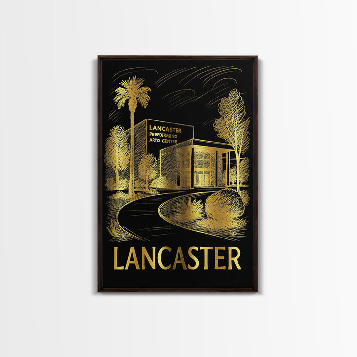 Lancaster Travel Poster, Framed Canvas Print, Dark Background Poster Art, Lancaster Travel Art, Mid Century Wall Art, Eclectic Wall Decor