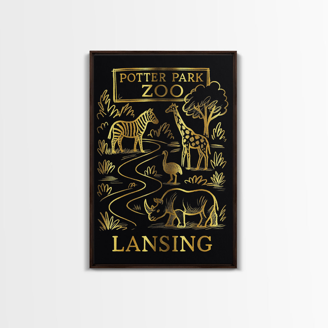 Lansing Michigan Travel Poster, Canvas Print, Gold Sketch Wall Art, Lansing Travel Art, Mid Century Wall Art, Travel Poster Art, Wall Art